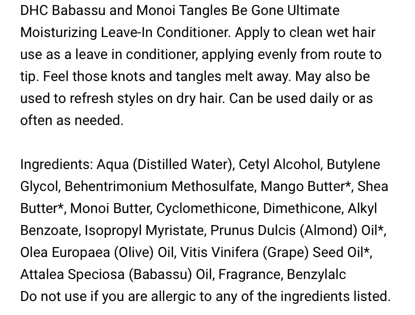 DHC Babassu and Monoi Tangles Be Gone Ultimate Moisturizing Leave-In Conditioner